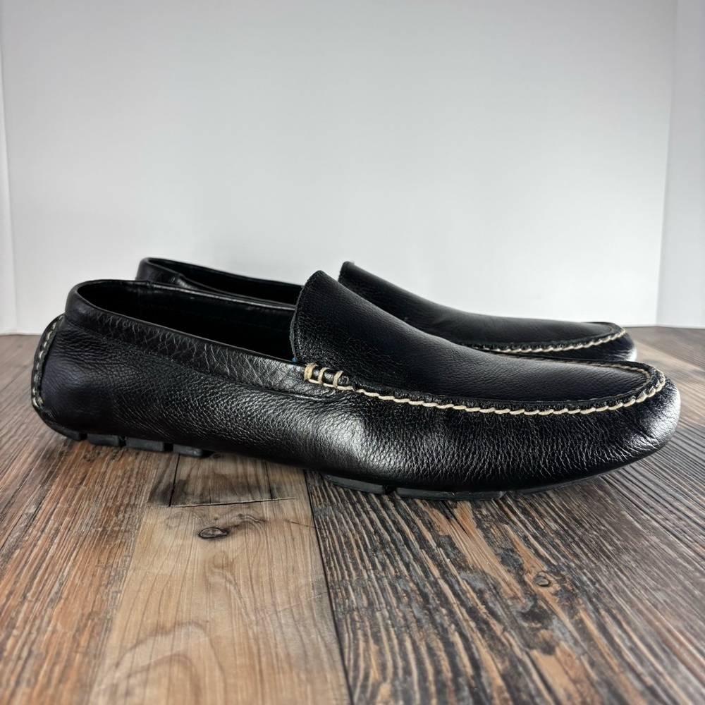 Polo by Ralph Lauren Black Leather Driving Loafers with Contrast Stitching